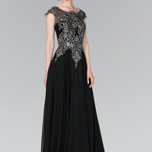 Embroidered Bodice Chiffon Long Dress GL2407